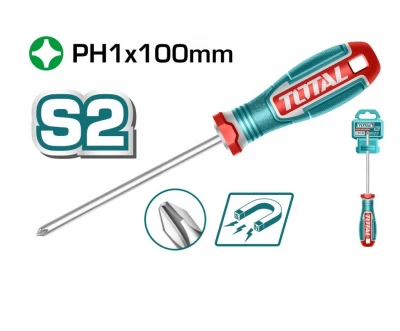 TOTAL DESTORNILLADOR PHILLIPS PUNTA MAGNÉTICA TSDPH1100  PH1X100MM World Shop