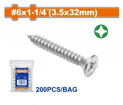 WADFOW TORNILLOS PARA METAL PHILLIPS AUTORROSCANTE 1/4  3.5X32MM   WXSC915 200PCS World Shop