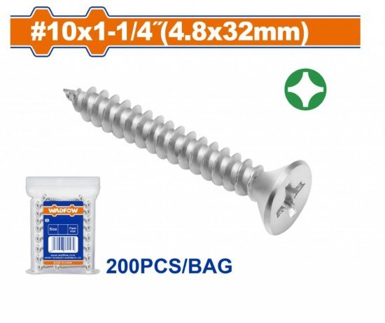 WADFOW TORNILLOS PARA METAL PHILLIPS AUTORROSCANTE 1/4 4.8X32MM   WXSC945 200PCS World Shop