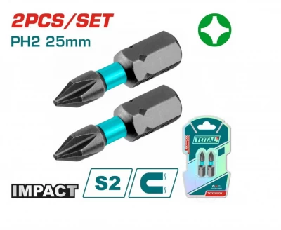 TOTAL PUNTAS DE DESTORNILLADOR DE IMPACTO 2PCS  PH2X25MM TACIM71PH225 World Shop