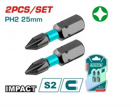 TOTAL PUNTAS DE DESTORNILLADOR DE IMPACTO 2PCS  PH2X25MM TACIM71PH225 World Shop