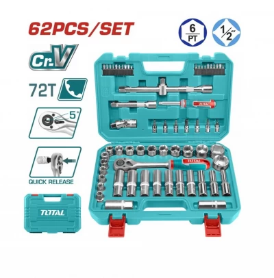 TOTAL KIT DE HERRAMIENTAS  JUEGO DE DADOS 1/2  62PCS  THT121602 World Shop